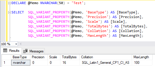 変数やスカラー値関数の戻り値などのデータ型を確認する方法 1
