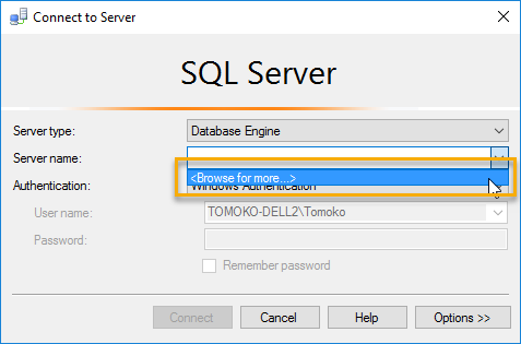 SQL Server Management Studio (SSMS) でデータベースに接続する 4