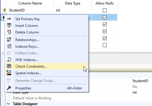 SQL Server Management Studio - CHECK 制約を作成する 3