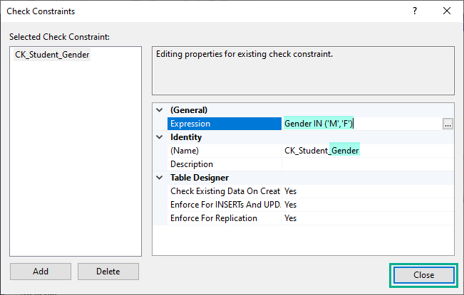 SQL Server Management Studio - CHECK 制約を作成する 5