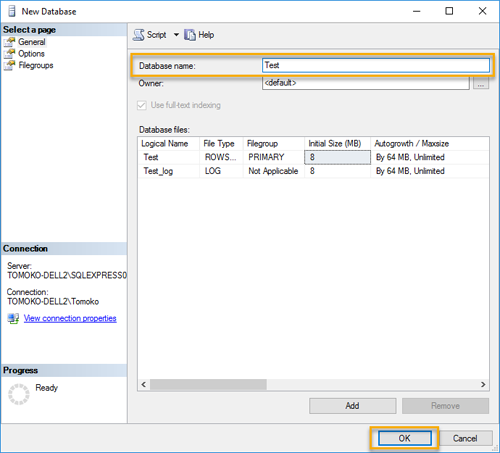 SQL Server Management Studio - データベースを作成する 3