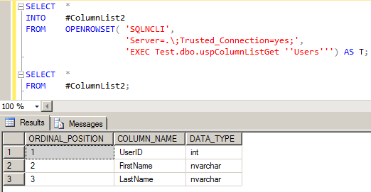 ストアドプロシージャの結果からテーブルを生成する 3