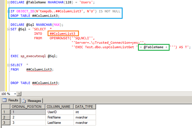 ストアドプロシージャの結果からテーブルを生成する 4