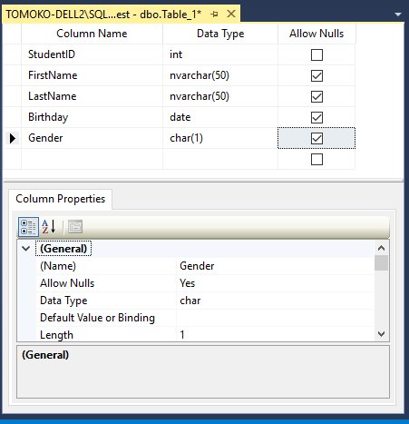 SQL Server Management Studio - テーブルを作成する 2