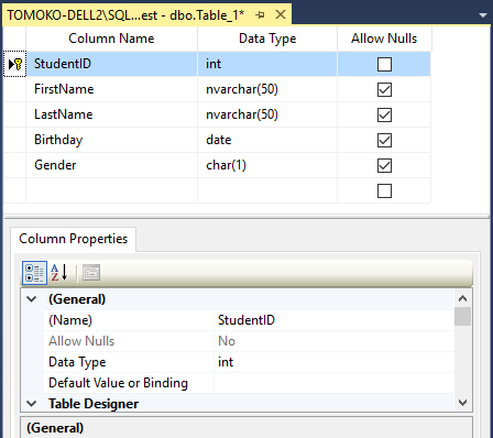 SQL Server Management Studio - テーブルを作成する 4
