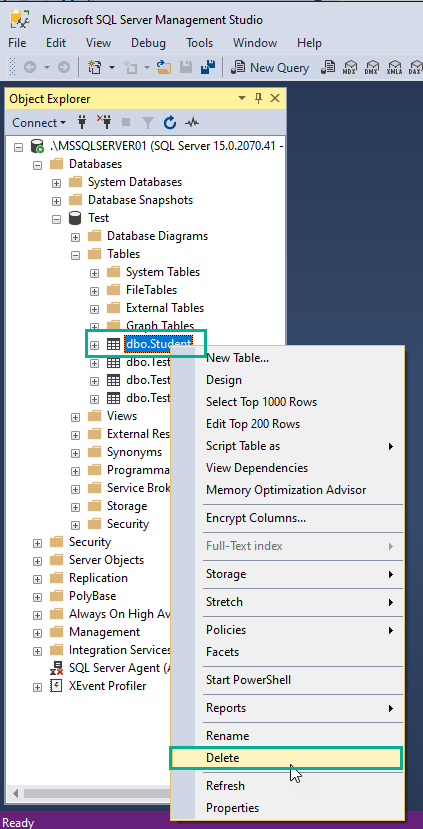 SQL Server Management Studio で複数のテーブルを一括削除する方法 1