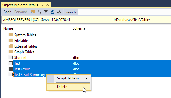 SQL Server Management Studio で複数のテーブルを一括削除する方法 5