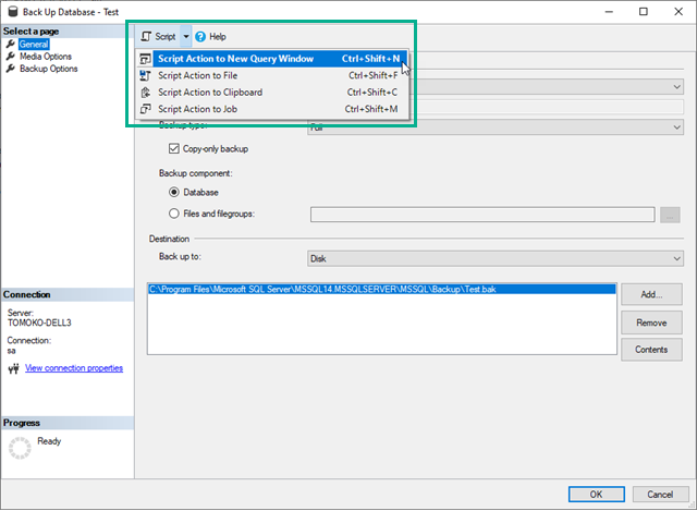 SSMS バックアップのスクリプトを生成する方法 5