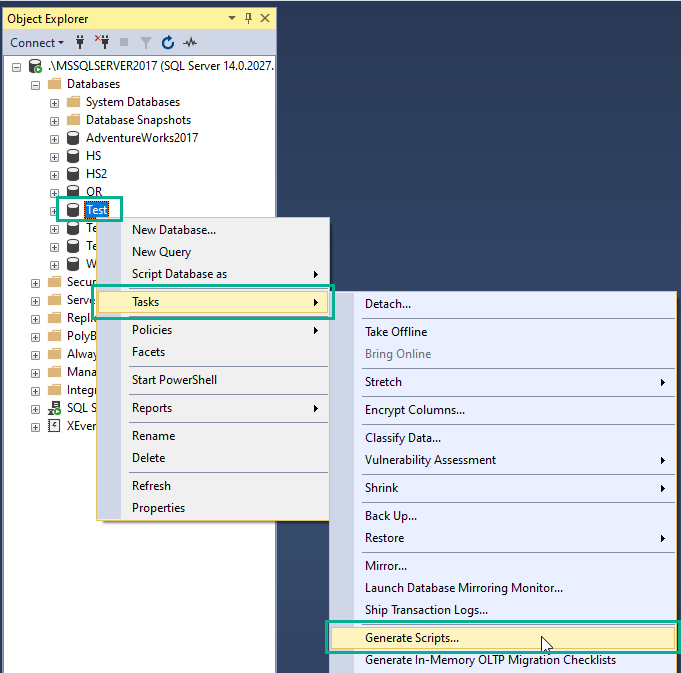スクリプトを生成してテーブルのデータをコピーする方法 1