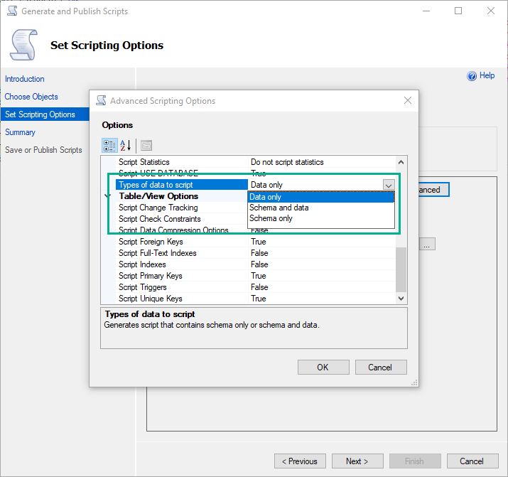 スクリプトを生成してテーブルのデータをコピーする方法 8