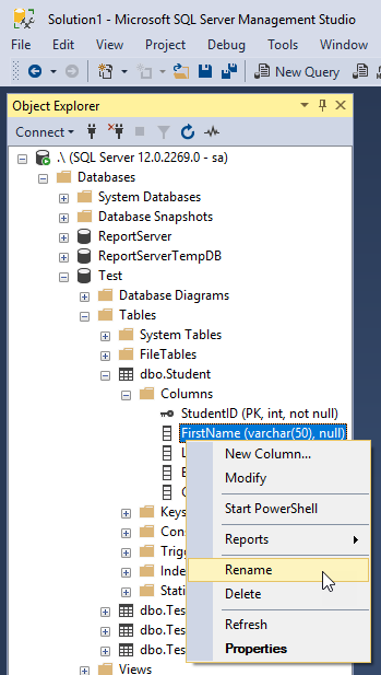 T-SQL でカラム名（列名）を変更する方法 1