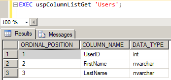 ストアドプロシージャの結果からテーブルを生成する 2