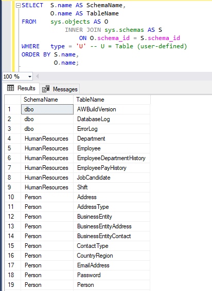 データベース内の全テーブル (table) を取得する 3