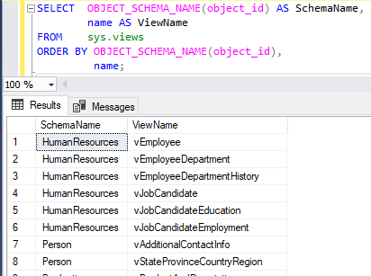 データベース内の全ビュー(view) を取得する 1