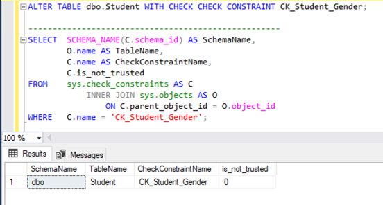 is_not_trusted = 0 に変更するクエリー