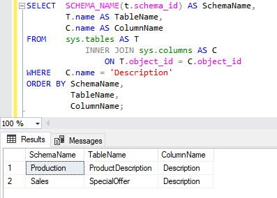 指定したカラム名を持つテーブルの検索結果1