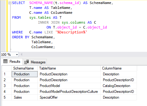 指定したカラム名を持つテーブルの検索結果2