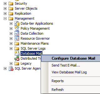 Management - Database Mail メニュー