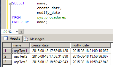 ストアドプロシージャの作成日時と更新日時を確認する2