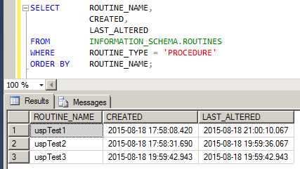 ストアドプロシージャの作成日時と更新日時を確認する3