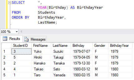 Select 文 ORDER BY の実行結果 4