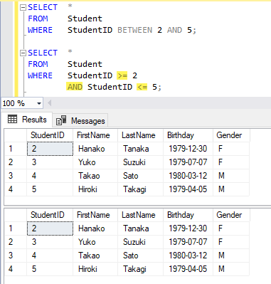 SQL - BETWEEN の使い方 4