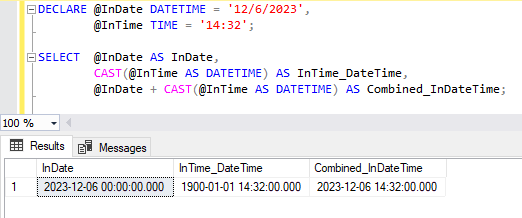 SQL Server - Msg 402 データ型 datetime と time は add 演算子では互換性がありませんのエラー 1