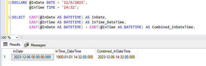 SQL Server - Msg 402 データ型 datetime と time は add 演算子では互換性がありませんのエラー 2
