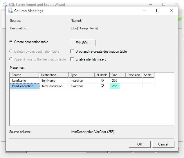 SQL Server - Excel からのデータインポートで 255 文字より多い文字数のデータをインポートする方法 7