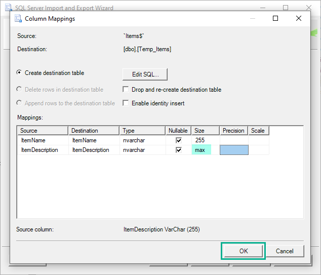 SQL Server - Excel からのデータインポートで 255 文字より多い文字数のデータをインポートする方法 8