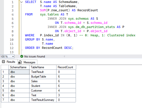 SQL Server - 全テーブルのレコード数を一覧で取得する方法 1