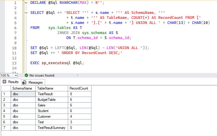 SQL Server - 全テーブルのレコード数を一覧で取得する方法 2