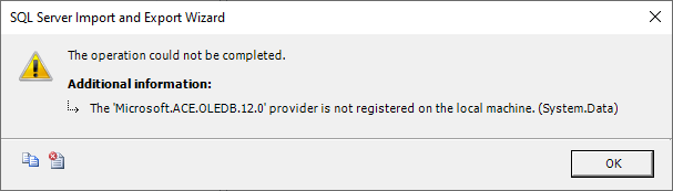 SQL Server インポートおよびエクスポート ウィザード - プロバイダエラーの解決方法 1