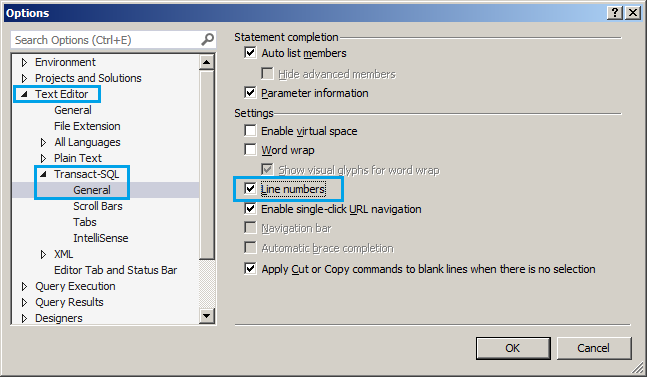 クエリエディターにライン番号を表示する 3