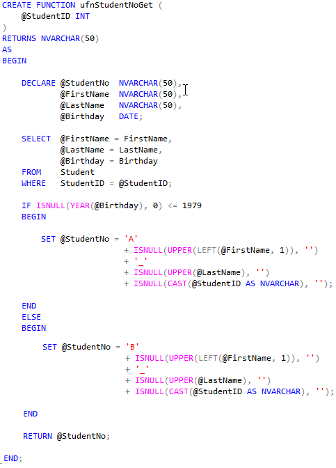 SQL Server のユーザー定義のスカラー関数を作成する 1