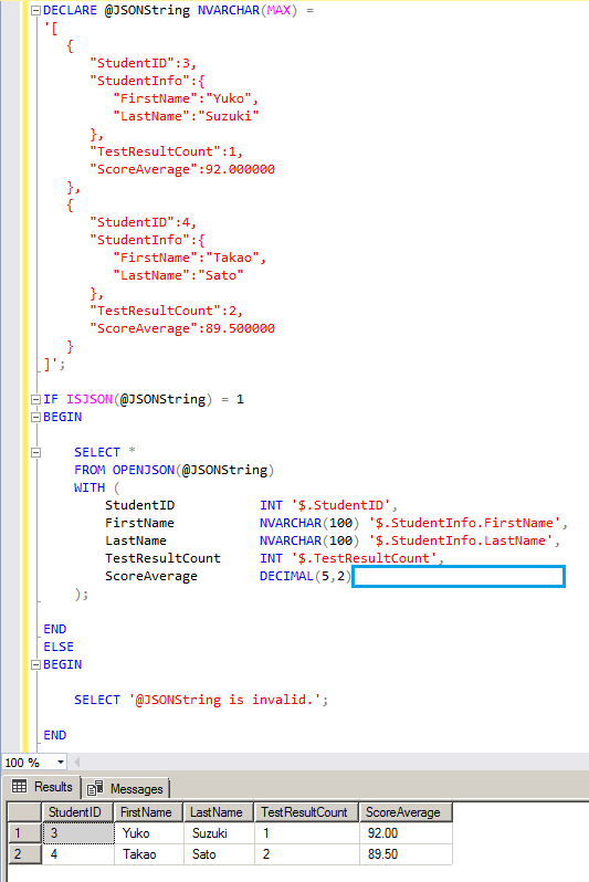 T-SQL クエリーで JSON 文字列をテーブル形式に変換する 1