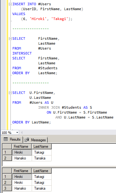 T-SQL の INTERSECT 演算子 4