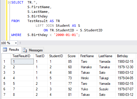 OUTER JOIN （外部結合）を使ってデータを取得する 5